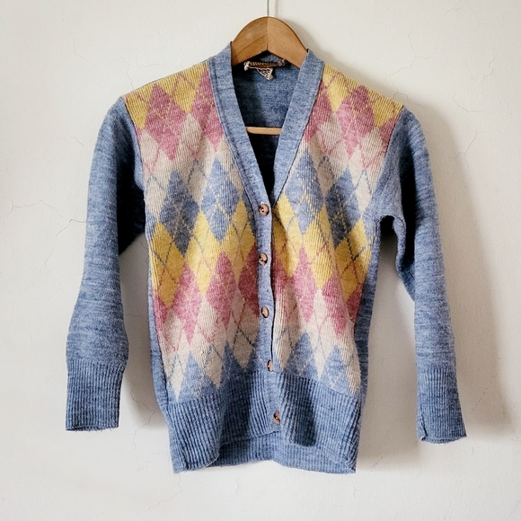 Vintage Nancy Bossio Argyle Button Front Cardigan Sweater Size XS/S - Picture 2 of 14